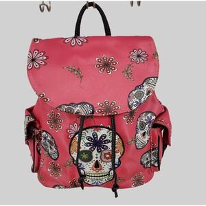 Sugar Skull‎ Backpack Purse Pink Floral Day of the Dead Conceal Carry Drawstring